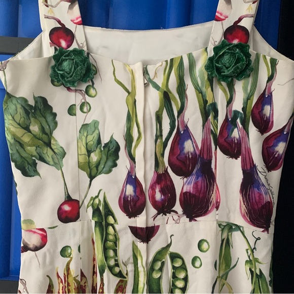 Dolce & Gabbana Square Neck Vegetable Print Midi Cady Dress 2018 XS / IT 36 - Picture 10 of 16